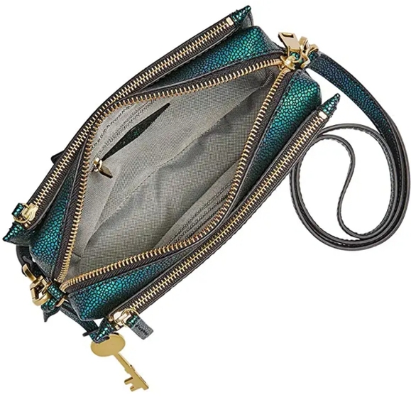 Fossil Campbell Leather Metal Green Messenger Bag - Picture 4 of 5